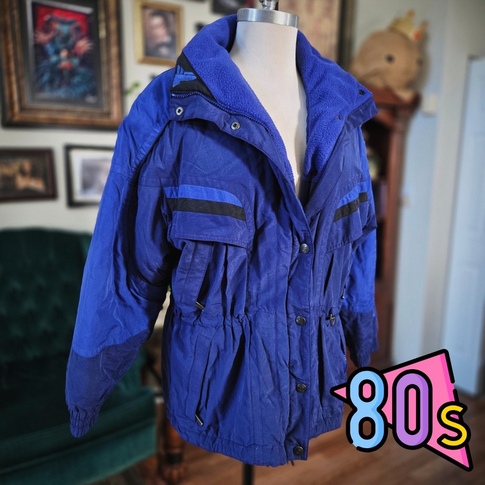 Tyrolia‎ Skiwear Jacket Vintage 80s Blue Hooded Winter Coat Parka Womens Medium